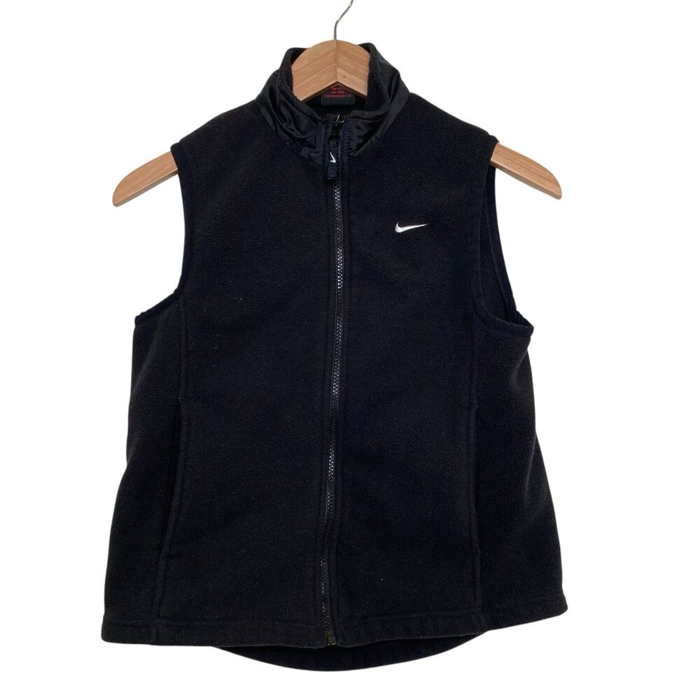 Nike Fit Womens Vest Black Logo Full Zip Fleece Vest Stretch Sides Small 7-8